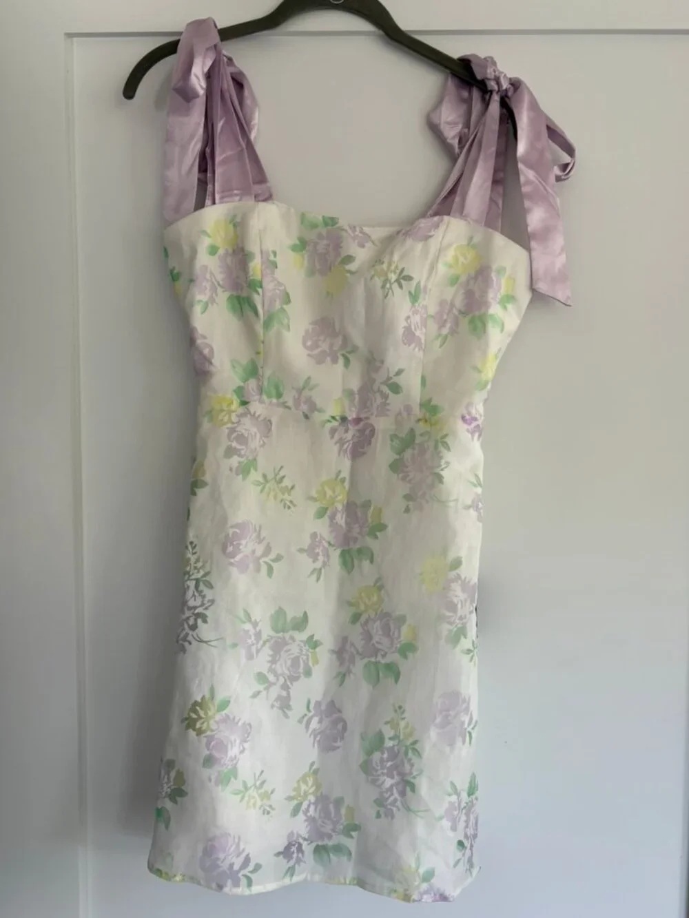 Lulus Sweeten The Day Cream Floral Burnout Tie-strap Mini Dress White - Size M - Picture 2 of 3